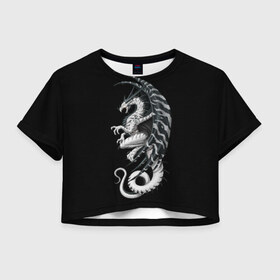 Женская футболка Crop-top 3D с принтом White Dragon в Курске, 100% полиэстер | круглая горловина, длина футболки до линии талии, рукава с отворотами | beast | dinosaur | dragon | fire | hunter | ice | monster | predator | reptile | динозавр | дракон | зверь | лед | ледяной | монстр | огненный | огонь | охотник | хищник