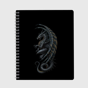 Тетрадь с принтом Black Dragon в Курске, 100% бумага | 48 листов, плотность листов — 60 г/м2, плотность картонной обложки — 250 г/м2. Листы скреплены сбоку удобной пружинной спиралью. Уголки страниц и обложки скругленные. Цвет линий — светло-серый
 | Тематика изображения на принте: beast | dinosaur | dragon | fire | hunter | ice | monster | predator | reptile | динозавр | дракон | зверь | лед | ледяной | монстр | огненный | огонь | охотник | хищник