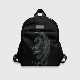 Детский рюкзак 3D с принтом Black Dragon в Курске, 100% полиэстер | лямки с регулируемой длиной, сверху петелька, чтобы рюкзак можно было повесить на вешалку. Основное отделение закрывается на молнию, как и внешний карман. Внутри дополнительный карман. По бокам два дополнительных кармашка | Тематика изображения на принте: beast | dinosaur | dragon | fire | hunter | ice | monster | predator | reptile | динозавр | дракон | зверь | лед | ледяной | монстр | огненный | огонь | охотник | хищник