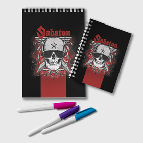 Блокнот с принтом Sabaton Army Skull в Курске, 100% бумага | 48 листов, плотность листов — 60 г/м2, плотность картонной обложки — 250 г/м2. Листы скреплены удобной пружинной спиралью. Цвет линий — светло-серый
 | Тематика изображения на принте: battle metal | sabaton | военный рок | йоаким броден | крис рёланд | пар сундстрём | рок | рок группа | хэви метал | шведская группа | шведский рок