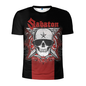 Мужская футболка 3D спортивная с принтом Sabaton Army Skull в Курске, 100% полиэстер с улучшенными характеристиками | приталенный силуэт, круглая горловина, широкие плечи, сужается к линии бедра | Тематика изображения на принте: battle metal | sabaton | военный рок | йоаким броден | крис рёланд | пар сундстрём | рок | рок группа | хэви метал | шведская группа | шведский рок