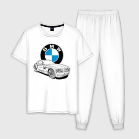 Мужская пижама хлопок с принтом BMW в Курске, 100% хлопок | брюки и футболка прямого кроя, без карманов, на брюках мягкая резинка на поясе и по низу штанин
 | bmw | car | germany | power | prestige | автомобиль | бмв | германия | мощь | престиж