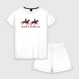 Женская пижама с шортиками хлопок с принтом Westworld в Курске, 100% хлопок | футболка прямого кроя, шорты свободные с широкой мягкой резинкой | vdosadir | westworld | джонатан нолан | западный мир | лиза джой | мир дикого запада