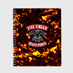 Тетрадь с принтом Five Finger Death Punch в Курске, 100% бумага | 48 листов, плотность листов — 60 г/м2, плотность картонной обложки — 250 г/м2. Листы скреплены сбоку удобной пружинной спиралью. Уголки страниц и обложки скругленные. Цвет линий — светло-серый
 | Тематика изображения на принте: 5fdp | death | ffdp | finger | five | five finger death punch | punch | грув метал