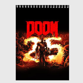 Скетчбук с принтом DOOM 25 years в Курске, 100% бумага
 | 48 листов, плотность листов — 100 г/м2, плотность картонной обложки — 250 г/м2. Листы скреплены сверху удобной пружинной спиралью | Тематика изображения на принте: doom | doom eternal | дум