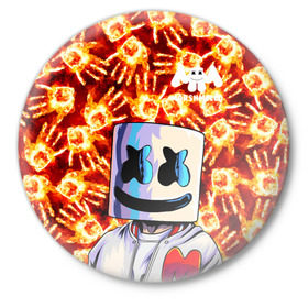 Значок с принтом MARSHMELLO в Курске,  металл | круглая форма, металлическая застежка в виде булавки | Тематика изображения на принте: fire | marshmello | music | дым | зефир | зефирка | лого | лого marshmello | лого маршмеллоу | логотип | логотип marshmello | логотип маршмеллоу | маршиеллоу | маска | музыка | музыкант | огненная рука