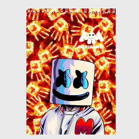 Скетчбук с принтом MARSHMELLO в Курске, 100% бумага
 | 48 листов, плотность листов — 100 г/м2, плотность картонной обложки — 250 г/м2. Листы скреплены сверху удобной пружинной спиралью | Тематика изображения на принте: fire | marshmello | music | дым | зефир | зефирка | лого | лого marshmello | лого маршмеллоу | логотип | логотип marshmello | логотип маршмеллоу | маршиеллоу | маска | музыка | музыкант | огненная рука