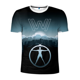 Мужская футболка 3D спортивная с принтом Westworld Landscape в Курске, 100% полиэстер с улучшенными характеристиками | приталенный силуэт, круглая горловина, широкие плечи, сужается к линии бедра | vdosadir | westworld | джонатан нолан | западный мир | лиза джой | мир дикого запада | пейзаж