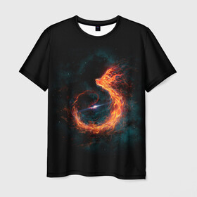 Мужская футболка 3D с принтом Космический Феникс в Курске, 100% полиэфир | прямой крой, круглый вырез горловины, длина до линии бедер | beast | bird | creature | fire | flame | myth | mythical | phoenix | space | зверь | космос | миф | мифические | мифическое | огонь | пламя | птица | существо | феникс
