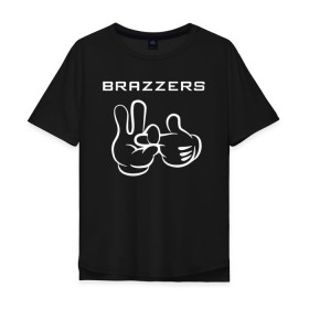 Мужская футболка хлопок Oversize с принтом Brazzers в Курске, 100% хлопок | свободный крой, круглый ворот, “спинка” длиннее передней части | brazzers | ананизм | бразерс | браззерс | братья | звезда | мостурба | надпись | прикол | проно хуб | сайт | с