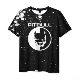 Мужская футболка 3D с принтом Pitbull в Курске, 100% полиэфир | прямой крой, круглый вырез горловины, длина до линии бедер | 
