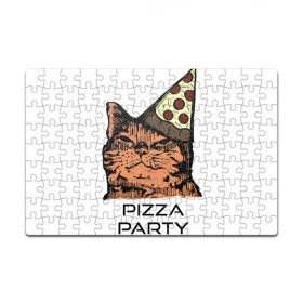 Пазл магнитный 126 элементов с принтом PIZZA PARTY в Курске, полимерный материал с магнитным слоем | 126 деталей, размер изделия —  180*270 мм | party | pizza | pizza party | time | арт | веселье | время | для детей | животные | картинка | кот | котик | котики | пицца | пиццы | рисунок | рыжий кот