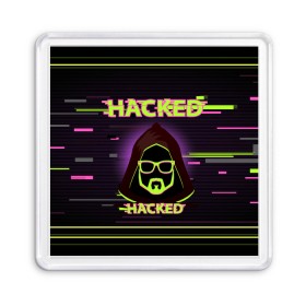 Магнит 55*55 с принтом Hacked в Курске, Пластик | Размер: 65*65 мм; Размер печати: 55*55 мм | cybepunk | hacked | hacker | it | аноним | анонимус | взлом | взломщик | киберпанк | программист | хак | хакер