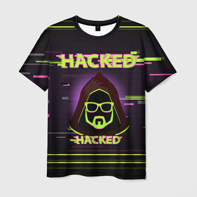 Мужская футболка 3D с принтом Hacked в Курске, 100% полиэфир | прямой крой, круглый вырез горловины, длина до линии бедер | cybepunk | hacked | hacker | it | аноним | анонимус | взлом | взломщик | киберпанк | программист | хак | хакер