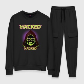 Женский костюм хлопок с принтом Hacked в Курске, 100% хлопок | на свитшоте круглая горловина, мягкая резинка по низу. Брюки заужены к низу, на них два вида карманов: два 