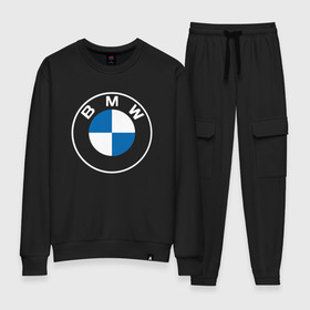 Женский костюм хлопок с принтом BMW LOGO 2020 в Курске, 100% хлопок | на свитшоте круглая горловина, мягкая резинка по низу. Брюки заужены к низу, на них два вида карманов: два 
