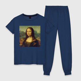 Женская пижама хлопок с принтом Mona Lisa pixels в Курске, 100% хлопок | брюки и футболка прямого кроя, без карманов, на брюках мягкая резинка на поясе и по низу штанин | mona lisa | pixels | искусство | картина | мона лиза | пиксели