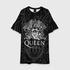 Детское платье 3D с принтом QUEEN | КВИН (Z) в Курске, 100% полиэстер | прямой силуэт, чуть расширенный к низу. Круглая горловина, на рукавах — воланы | queen | rock | we will rock you | брайан мэи | группа queen | группа квин | джон дикон | квин | королева | король | роджер тейлор | рок | фредди меркьюри
