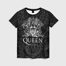 Женская футболка 3D с принтом QUEEN в Курске, 100% полиэфир ( синтетическое хлопкоподобное полотно) | прямой крой, круглый вырез горловины, длина до линии бедер | queen | rock | we will rock you | брайан мэи | группа queen | группа квин | джон дикон | квин | королева | король | роджер тейлор | рок | фредди меркьюри