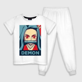 Детская пижама хлопок с принтом Незуко Камадо в Курске, 100% хлопок |  брюки и футболка прямого кроя, без карманов, на брюках мягкая резинка на поясе и по низу штанин
 | аниме | клинок рассекающий демонов | незуко камадо