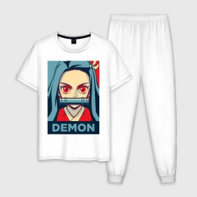 Мужская пижама хлопок с принтом Незуко Камадо в Курске, 100% хлопок | брюки и футболка прямого кроя, без карманов, на брюках мягкая резинка на поясе и по низу штанин
 | аниме | клинок рассекающий демонов | незуко камадо