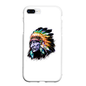 Чехол для iPhone 7Plus/8 Plus матовый с принтом Индеец в Курске, Силикон | Область печати: задняя сторона чехла, без боковых панелей | art | wolf | америка | вождь | волк | голова | индеец | майя | навахо | парню | перья | племя | портрет | прикольная | сша | человек | чероки