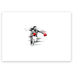 Поздравительная открытка с принтом Мухаммед Али в Курске, 100% бумага | плотность бумаги 280 г/м2, матовая, на обратной стороне линовка и место для марки
 | art | box | fighter | muhammad ali | punch | rocky | sport | арт | боец | бокс | канаты | кассиус клей | мохаммед али | мухаммед али | парню | перчатки | прикольная | ринг | рокки | спорт | удар | человек | чемпион