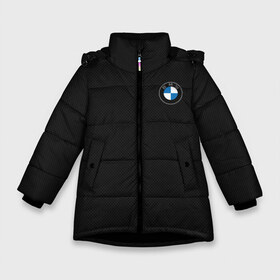 Зимняя куртка для девочек 3D с принтом BMW 2020 Carbon Fiber в Курске, ткань верха — 100% полиэстер; подклад — 100% полиэстер, утеплитель — 100% полиэстер. | длина ниже бедра, удлиненная спинка, воротник стойка и отстегивающийся капюшон. Есть боковые карманы с листочкой на кнопках, утяжки по низу изделия и внутренний карман на молнии. 

Предусмотрены светоотражающий принт на спинке, радужный светоотражающий элемент на пуллере молнии и на резинке для утяжки. | Тематика изображения на принте: auto | bmw | bmw 2020 | bmw logo 2020 | carbon | carbon fiber big | hermany | бмв | бмв 2020 | бмв лого 2020 | бмв новое лого | карбон | корбон | лагатип | логатип бмв | логотип
