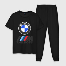 Мужская пижама хлопок с принтом BMW BOSS в Курске, 100% хлопок | брюки и футболка прямого кроя, без карманов, на брюках мягкая резинка на поясе и по низу штанин
 | Тематика изображения на принте: bmw | bmw performance | m | motorsport | performance | бмв | бэха | моторспорт