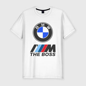 Мужская футболка хлопок Slim с принтом BMW BOSS в Курске, 92% хлопок, 8% лайкра | приталенный силуэт, круглый вырез ворота, длина до линии бедра, короткий рукав | bmw | bmw performance | m | motorsport | performance | бмв | бэха | моторспорт