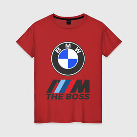 Женская футболка хлопок с принтом BMW BOSS | БМВ БОСС в Курске, 100% хлопок | прямой крой, круглый вырез горловины, длина до линии бедер, слегка спущенное плечо | bmw | bmw performance | m | motorsport | performance | бмв | бэха | моторспорт
