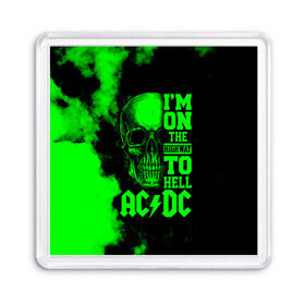 Магнит 55*55 с принтом Im on the highway to hell AC/DC в Курске, Пластик | Размер: 65*65 мм; Размер печати: 55*55 мм | Тематика изображения на принте: 