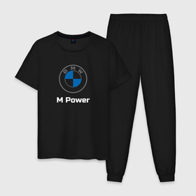 Мужская пижама хлопок с принтом BMW M Power в Курске, 100% хлопок | брюки и футболка прямого кроя, без карманов, на брюках мягкая резинка на поясе и по низу штанин
 | Тематика изображения на принте: baern | bmw | club | drive | m | m2 | m3 | m5 | power | x5 | бмв | бумер | драйв | клуб | логотип | новая | новое лого | новый | эмблема