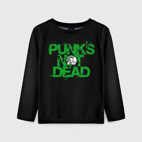 Детский лонгслив 3D с принтом Punks Not Dead в Курске, 100% полиэстер | длинные рукава, круглый вырез горловины, полуприлегающий силуэт
 | Тематика изображения на принте: art | punk | punks not dead | rock | sons of anarchy | анархия | арт | группа | егор летов | логотип | музыка | надпись | панк | панк рок | прикольная | рок | свобода | хаос