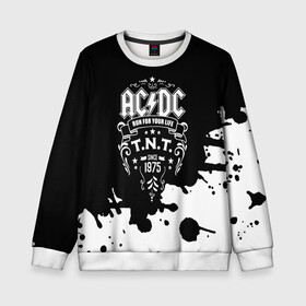 Детский свитшот 3D с принтом AC/DC T.N.T. в Курске, 100% полиэстер | свободная посадка, прямой крой, мягкая тканевая резинка на рукавах и понизу свитшота | ac dc | acdc | acdc ас дс | angus | back in black | highway to hell | mckinnon | young | австралийская | ангус янг | ас дс | асдс | блюз | в форме | гитара | группа | крис слэйд | метал | молния | музыка | п | певец | рок | рок н ролл