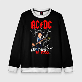 Детский свитшот 3D с принтом AC/DC let there be rock! в Курске, 100% полиэстер | свободная посадка, прямой крой, мягкая тканевая резинка на рукавах и понизу свитшота | Тематика изображения на принте: ac dc | acdc | acdc ас дс | angus | back in black | highway to hell | mckinnon | young | австралийская | ангус янг | ас дс | асдс | блюз | в форме | гитара | группа | крис слэйд | метал | молния | музыка | п | певец | рок | рок н ролл