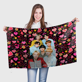 Флаг 3D с принтом I Love BTS в Курске, 100% полиэстер | плотность ткани — 95 г/м2, размер — 67 х 109 см. Принт наносится с одной стороны | army | bts | k pop | love | арми | бтс | к поп | любовь | сердечки