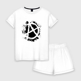 Женская пижама с шортиками хлопок с принтом АНАРХИЯ в Курске, 100% хлопок | футболка прямого кроя, шорты свободные с широкой мягкой резинкой | anarchy | blood | paints | riot | rock | анархия | брызги | бунт | знаки | кровь | музыка | панки | рок | символ