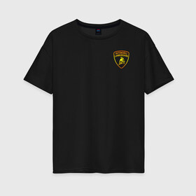 Женская футболка хлопок Oversize с принтом lamborghini Logo Gold в Курске, 100% хлопок | свободный крой, круглый ворот, спущенный рукав, длина до линии бедер
 | Тематика изображения на принте: audi | auto | aventador | lamborghini | murcielago | urus | авто | автомобиль | ам | ламба | ламборгини | машина | машины | спорткар | урус