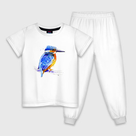 Детская пижама хлопок с принтом Kingfisher в Курске, 100% хлопок |  брюки и футболка прямого кроя, без карманов, на брюках мягкая резинка на поясе и по низу штанин
 | акварель | графика | зимородок | крутой | модный | принт | птица | птичка | рисунок | рыбак | рыболов | скетч | стильный | яркий