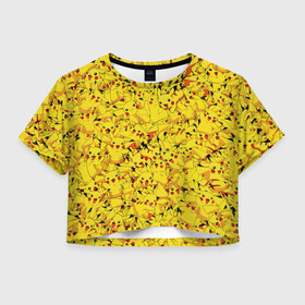 Женская футболка Crop-top 3D с принтом Пикачу в Курске, 100% полиэстер | круглая горловина, длина футболки до линии талии, рукава с отворотами | Тематика изображения на принте: pikachu | pokemon | аниме | желтый | мультфильм | паттерн | пика | пикачу | покемон
