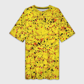 Платье-футболка 3D с принтом Пикачу в Курске,  |  | pikachu | pokemon | аниме | желтый | мультфильм | паттерн | пика | пикачу | покемон