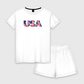 Женская пижама с шортиками хлопок с принтом USA в Курске, 100% хлопок | футболка прямого кроя, шорты свободные с широкой мягкой резинкой | america | la | ny | usa | америка | американская мечта | доллар | запад | калифорния | соедененые штаты | статуя свободы | флаг сша