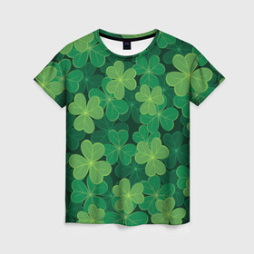Женская футболка 3D с принтом Ирландский клевер в Курске, 100% полиэфир ( синтетическое хлопкоподобное полотно) | прямой крой, круглый вырез горловины, длина до линии бедер | clover | day | ireland.lucky | irish | patrick | patricks | shamrock | день | зеленая | зеленый | ирландский | клевер | купить | патрик | патрика | святого | святой