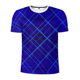 Мужская футболка 3D спортивная с принтом Сине-черная геометрия 3D в Курске, 100% полиэстер с улучшенными характеристиками | приталенный силуэт, круглая горловина, широкие плечи, сужается к линии бедра | 3d абстракция | 3d линии | 3d рисунок | геометрия | линии | пересечение линий | рисунок из линий | сине черный. | синие линии | синий на черном | черные линии