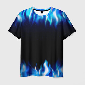 Мужская футболка 3D с принтом Синий Огонь в Курске, 100% полиэфир | прямой крой, круглый вырез горловины, длина до линии бедер | абстракция | блеск | волны | дракон | дым | крутой | линии | неон | неоновый | ночь | огненный | огни | огонь | пламя | свет | синий | сияние | яркий