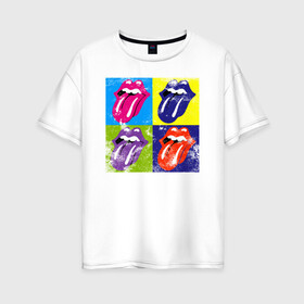 Женская футболка хлопок Oversize с принтом rolling stones в Курске, 100% хлопок | свободный крой, круглый ворот, спущенный рукав, длина до линии бедер
 | mick jagger | music | rock | rolling stones | музыка | рок