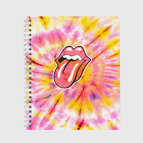 Тетрадь с принтом Rolling Stones tie-dye в Курске, 100% бумага | 48 листов, плотность листов — 60 г/м2, плотность картонной обложки — 250 г/м2. Листы скреплены сбоку удобной пружинной спиралью. Уголки страниц и обложки скругленные. Цвет линий — светло-серый
 | mick jagger | music | rock | rolling stones | музыка | рок