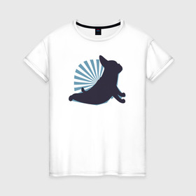 Женская футболка хлопок с принтом Йога в Курске, 100% хлопок | прямой крой, круглый вырез горловины, длина до линии бедер, слегка спущенное плечо | bulldog | fitness | french bulldog | yoga | бульдог | йога | собака | собаки | фитнес | французский бульдог