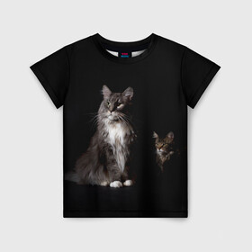 Детская футболка 3D с принтом Котики в Курске, 100% гипоаллергенный полиэфир | прямой крой, круглый вырез горловины, длина до линии бедер, чуть спущенное плечо, ткань немного тянется | Тематика изображения на принте: animal | animals | beast | black | cat | kitten | животное | животные | зверек | зверь | кот | котейка | котенок | котики | котэ | кошка | кошки | мейн кун | черная